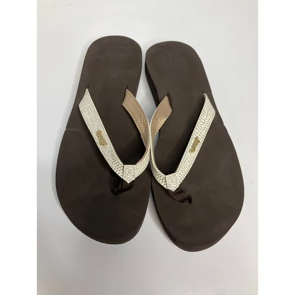 Reef Flip Flops Women 11 Brown Excellent Metallic Snakeskin Cushion Sandals - Image 2