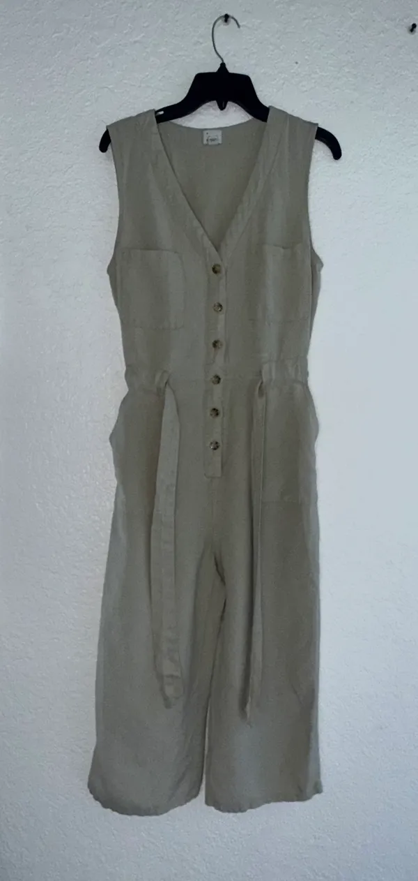 A New Day Linen Blend Sleeveless Jumpsuit - Tan/Oatmeal - Size Small - Image 9
