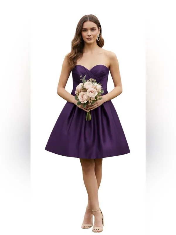 Bill Levkoff Purple Satin Strapless Sweetheart Dress Size 10 Formal Wedding EUC - Image 3