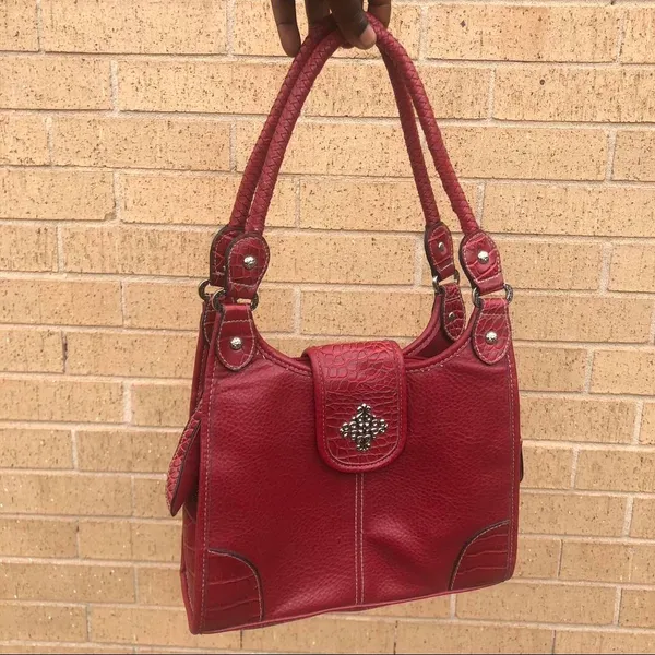 Vintage Y2K 90s 2000s Whimsygoth Grunge Red Shoulder Leather Hand Bag Purse Braided Strap Measurement in pics - Image 4
