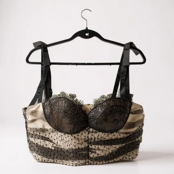 Akira Rica Rica Off Corset Crop Top Black Lace Mesh Tie Strap Large‎ NWT - Image 9