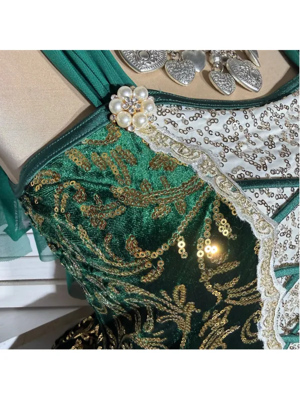 Vintage velvet beaded dress tutu lace emerald green fairy homecoming Ren Fair S - Image 13