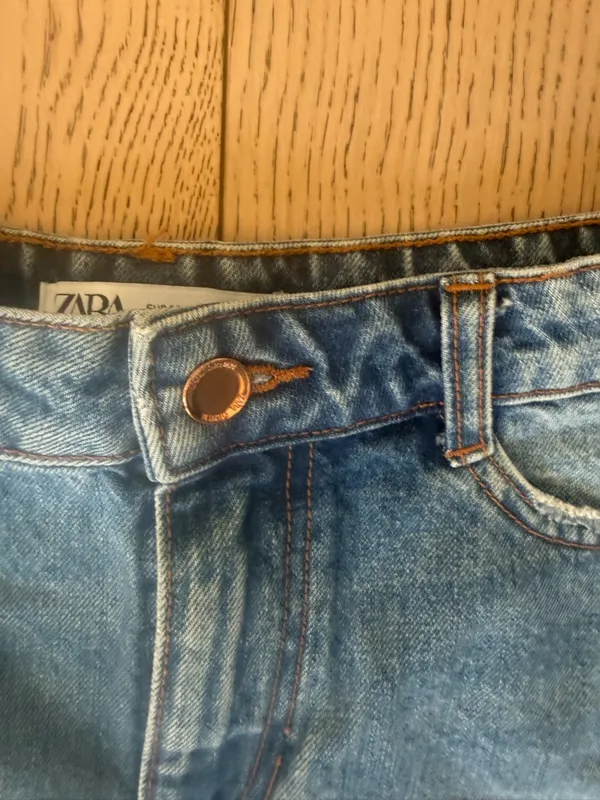 Zara Light Blue Distressed Jean Shorts - Image 3