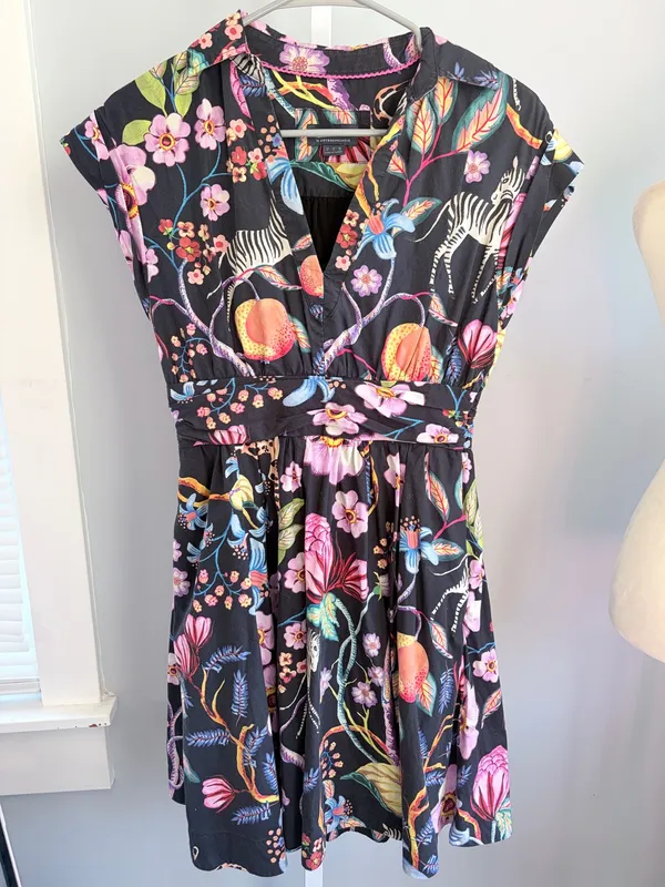 Anthropologie Maeve Flora & Fauna Floral Cotton Mini Dress Sz 2 - Image 2