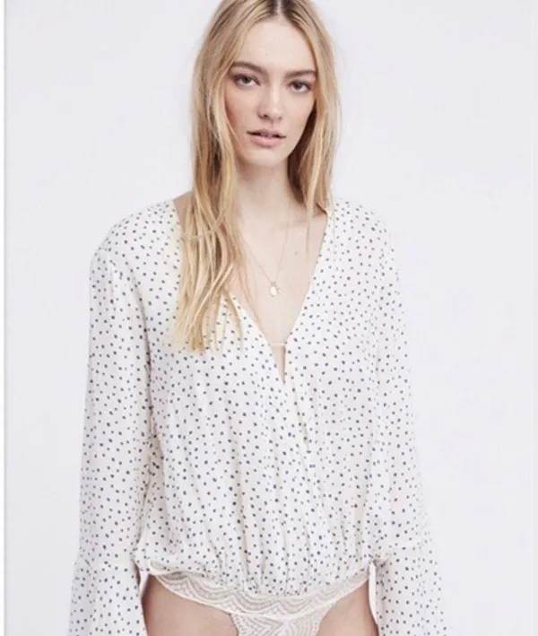 FREE PEOPLE Makin Waves Printed Bodysuit Ivory - Image 3