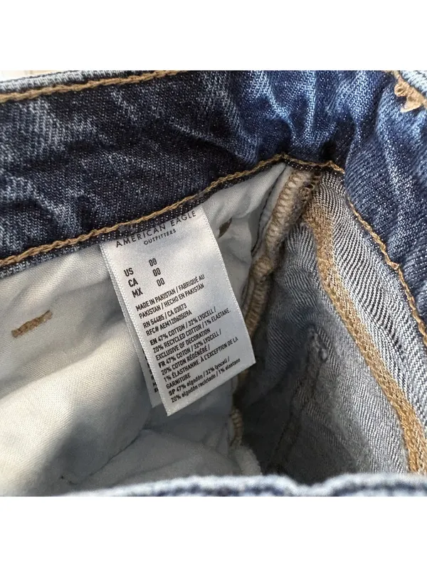 American Eagle Dark Wash Stretch Perfect Shortie Denim Shorts Cuffed Raw Hem 00 - Image 5