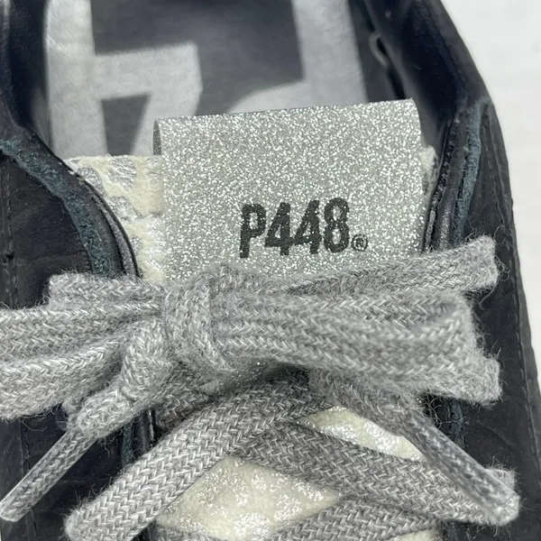 P448 John W sneakers 37 US 7 black silver metallic leopard print lace-up low top - Image 11