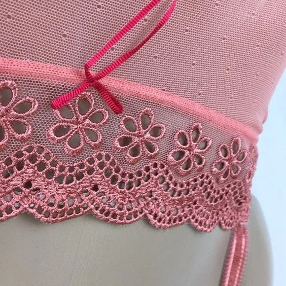 Felina Sheer Orange Eyelit Lace Trim Camisole Top NEW M - Image 6