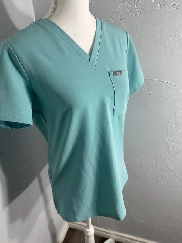 Figs Women's V-Neck Scrub Top in Aqua - Image 3