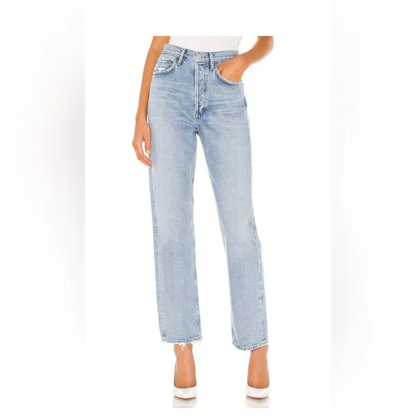AGOLDE High-Rise Light Blue Straight Leg Jeans - Image 2