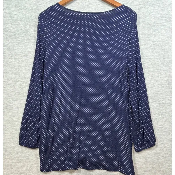 Lands End Womens Top L Polka Dot Long Sleeve Blouse‎ Navy Blue - Image 6