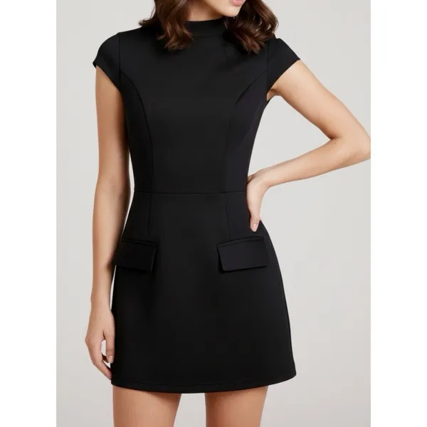 LEAU Cote Cap Sleeves Pocket Mini Dress, Black, Medium - Image 2