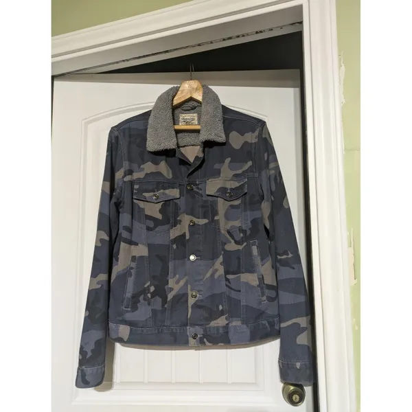 American Vintage Mens Camo Pockets Long Sleeve Collared Trucker Jacket Size L - Image 4