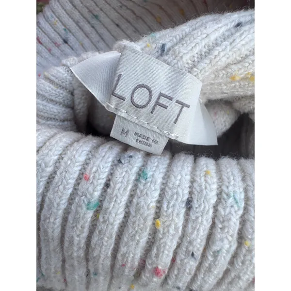 LOFT Cream Confetti Fleck Oversize Turtleneck Sweater Pockets M Relaxed Everyday - Image 4