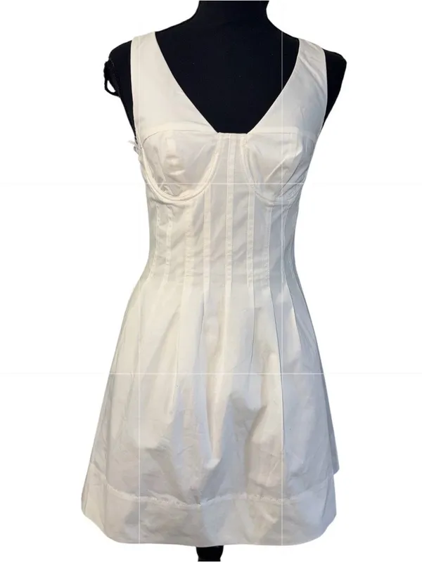 LPA White Mini Cotton Blend V-neck Dress(Size XS) - Image 2