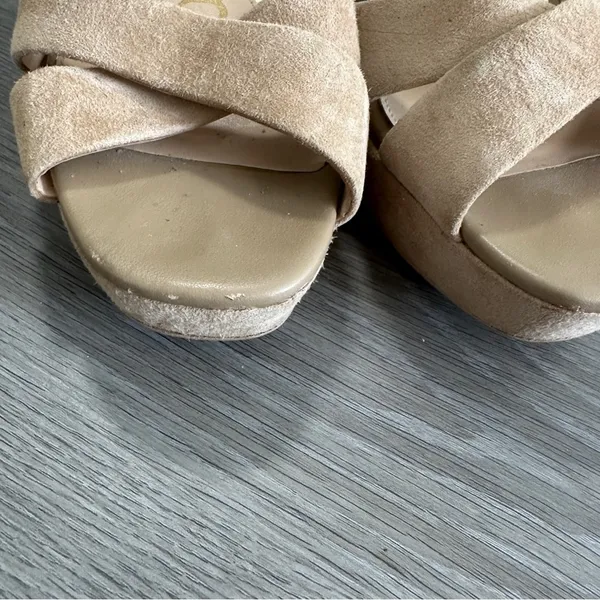 Sam Edelman Leather Suede Beige Cream Strappy Slingback Block‎ Heels Size 9 - Image 9