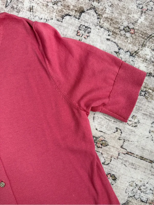 Ann Taylor Rose Pink Short-Sleeve Button Silk Cardigan - Image 6