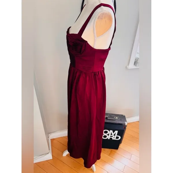 Astr The Label Pleated Bustier Midi Satin Dress, Burgundy, Size Small, NEW - Image 7