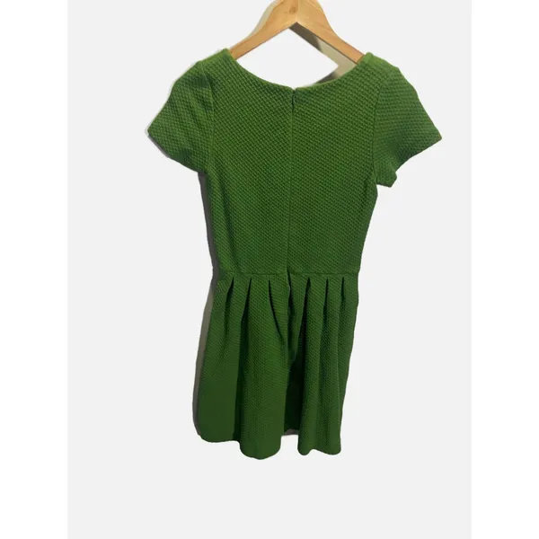 Ganni Textured‎ Mini Dress Womens XS Green Short Sleeve Pleated Fit Flare Scandi - Image 6