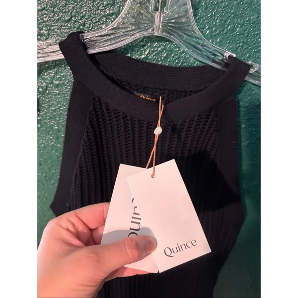 Quince NWT Black Open Knit 100% Organic Cotton Black Cover Up Dress Sz XS - Image 2