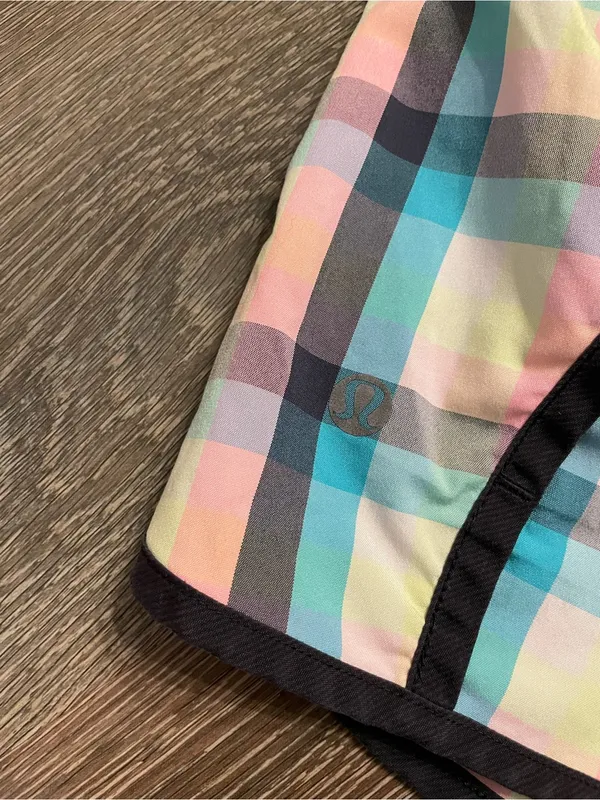 lululemon athletica Run Times Plaid Athletic Shorts Black Pastel Multi Size 10 - Image 4