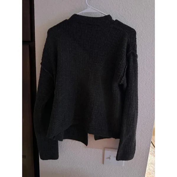 Max Studio London Womens Charcoal‎ Gray Ribbed Button Front Cardigan Sweater - Image 5