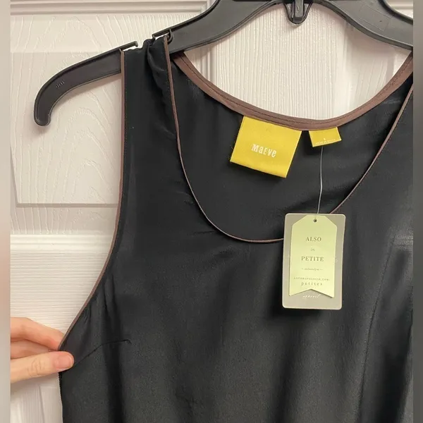 NWT Anthropologie “Maeve” 100% Silk Black/Brown High-Low Tank Size 4 - Image 2