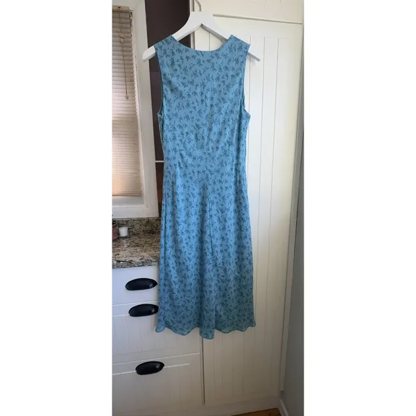Vintage Banana Republic Y2K 2002 Blue Floral Ruched Midi Dress Size 6 - Image 7