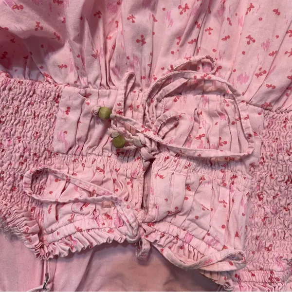 Free People Cherry Print Pink Gabby Babydoll Mini Dress Coquette Cottage Boho - Image 6