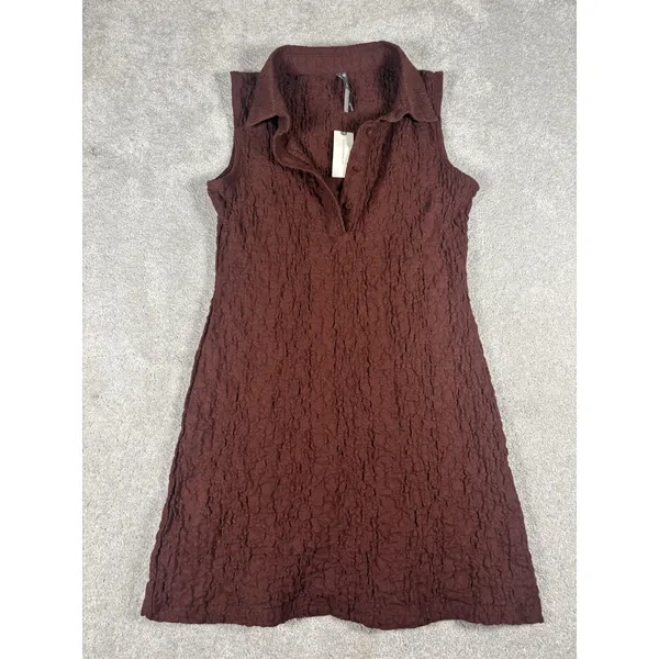 Anthropologie sleeveless textured mini shirt dress brown NWT Liner Collared Xs - Image 6