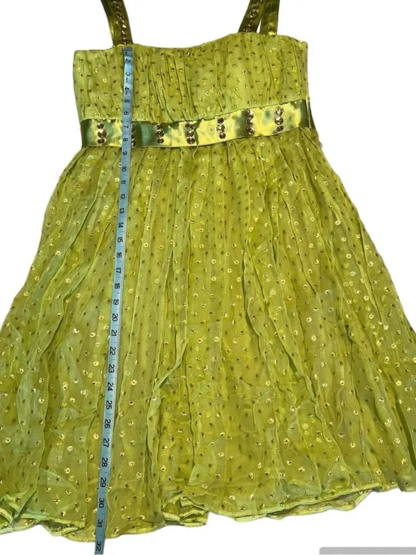 VTG Y2K Green & Gold Custom Handmade Rhinestone Dress Size Small - Image 7