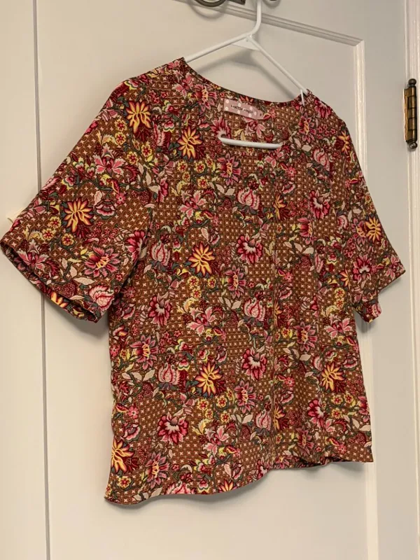 Traffic People blouse size medium floral retro boho metallic colorful - Image 2