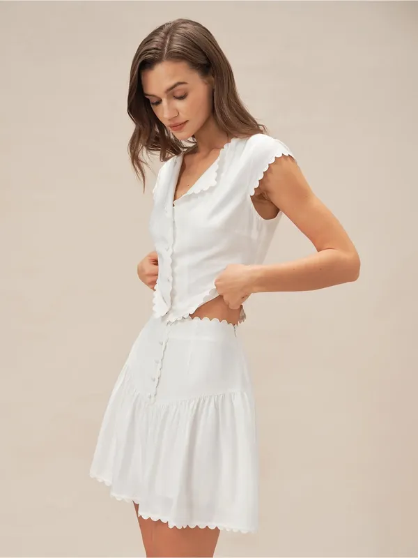 Rihoas White Button Ruched Mini Skirt - Image 4