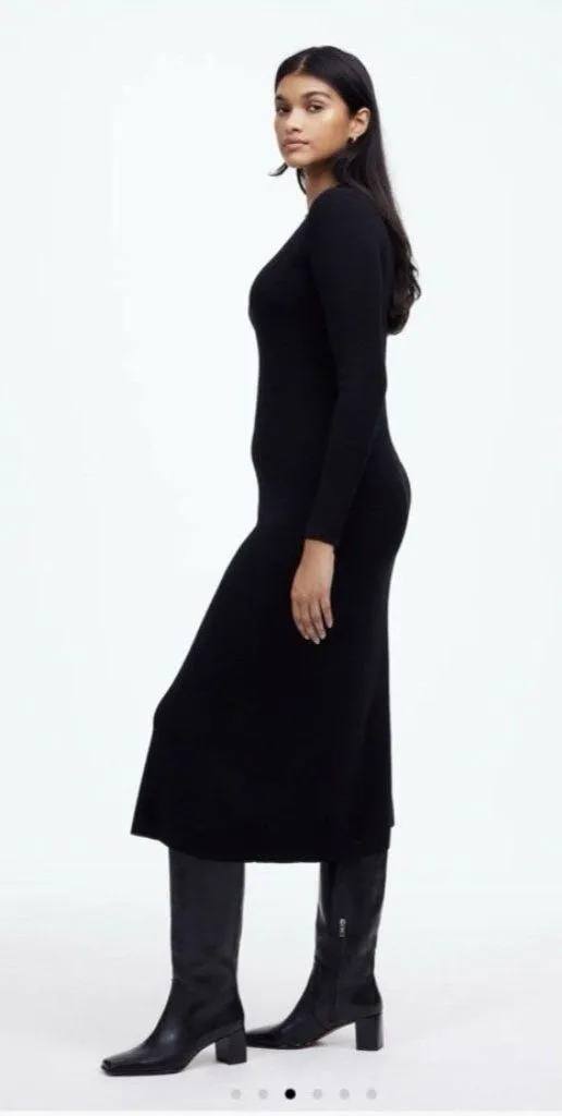 Madewell $168 Merino Wool Sweater Midi Dress Black NT938 Size S - Image 3