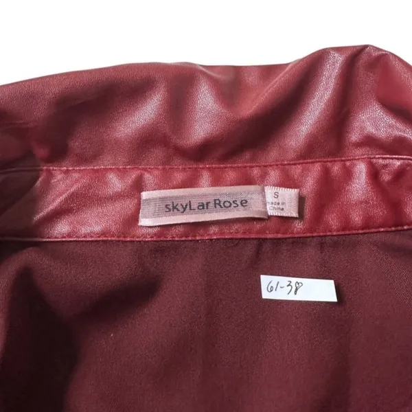Skylar Rose Size Small Bodysuit Maroon Long Sleeve Faux Leather Collar | 61-38 - Image 3