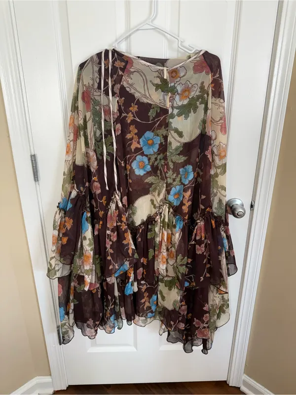 Free People Palermo Villa Chiffon Maxi Skirt in Chocolate Combo 0 - Image 6