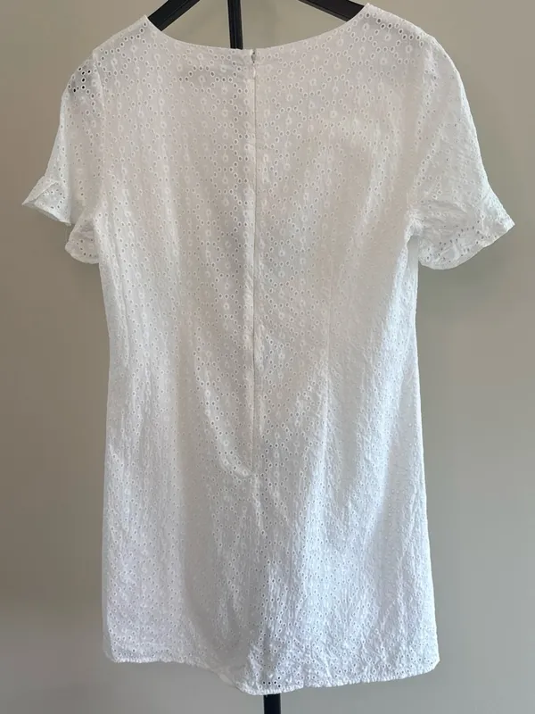 LOFT 100% Cotton White Eyelet V-Neck Dress - Image 3