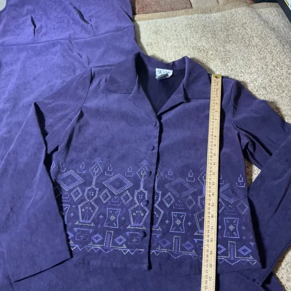 K Studio Purple Faux Suede Dress‎ Embroidered Jacket 2 Piece Set Womens 12 - Image 3