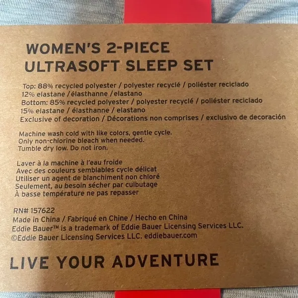 Eddie Bauer Womens Ultrasoft 2-Piece Sleep Set Pajamas Grey Blue Plaid M NEW - Image 4