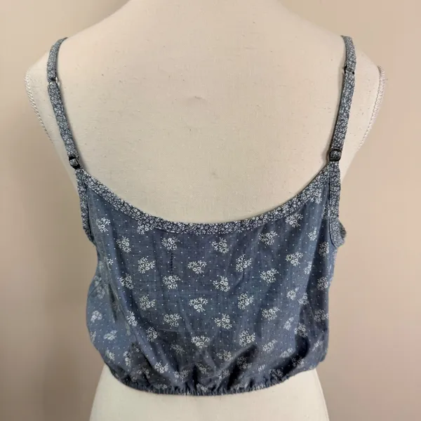 VTG. Abercrombie Fitch Blue Floral Button Front Tie Crop Top Cami Womens Medium - Image 2