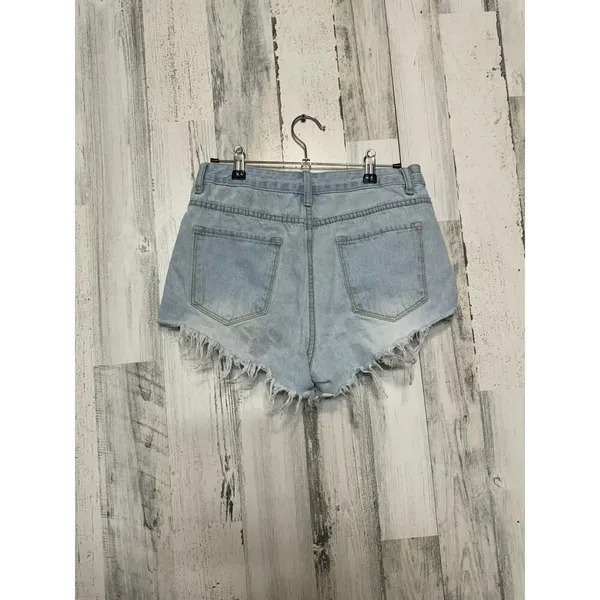 SheIn Women’s Distressed Denim Shorts Size Small Light Wash High Rise Frayed Hem - Image 2