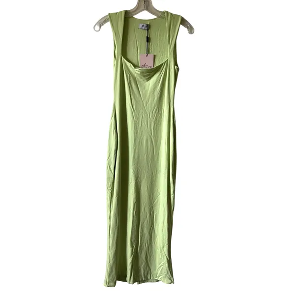 Oh Polly Ainslee Modal Square-Neck Bodycon Midi Dress in Matcha Green Size M - Image 4