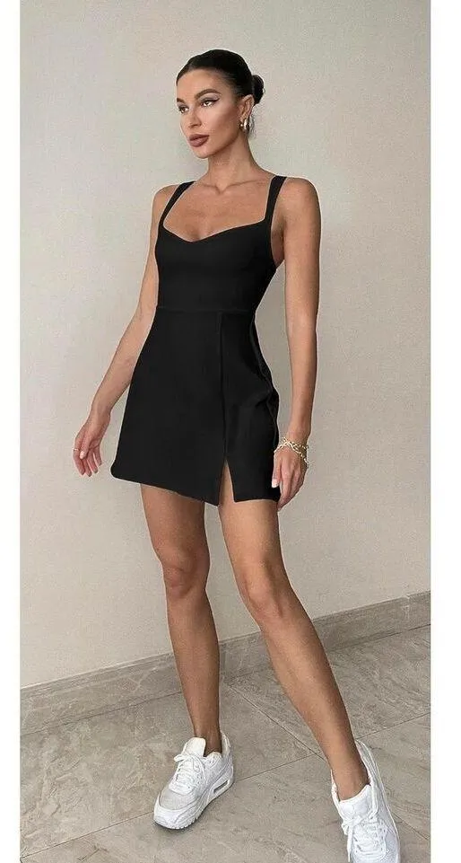 NEW Sweetheart Neckline A-line Split Tennis Golf Built in shorts Mini Dress S - Image 7