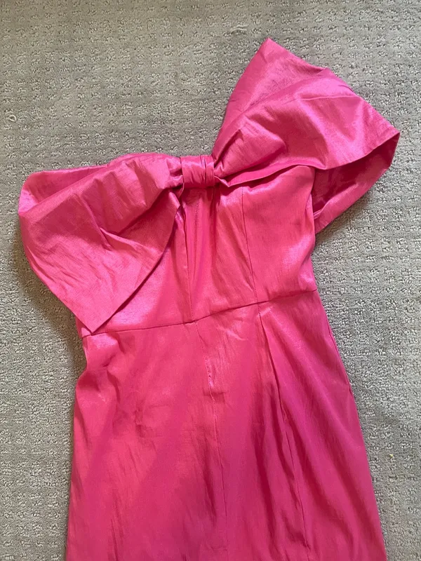 Windsor medium pink bow one shoulder cocktail party prom dance dress - Image 2