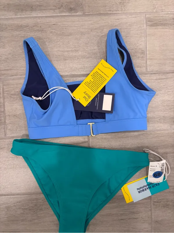 Fair Harbor Blue Crop Bikini Top & Teal Bikini Bottom Set size‎ Small - Image 8