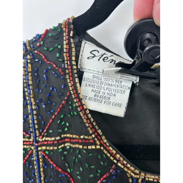 VTG Stenay Silk‎ Holiday Beaded Blouse Short Sleeve Embellished Women's Top L - Image 9