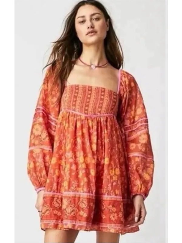 Free People Bohemian Retro 70s Flower Child Endless Afternoon Mini Dress Medium - Image 4