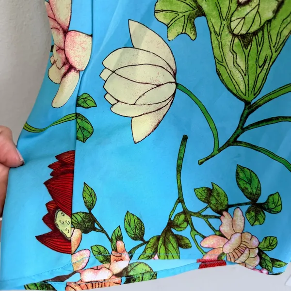 Natori Floral Satin Slip Midi Dress Womens Medium Blue Chemise Nightgown‎ - Image 8