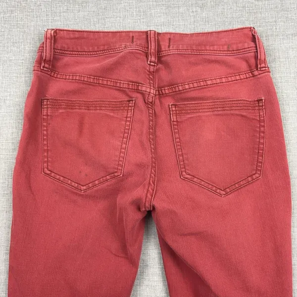We The Free Jeans Womens 26 Red Mid Rise Skinny Distressed Fringe Hem Denim - Image 9