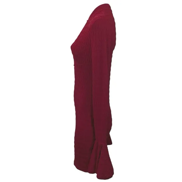 NEW Missguided Red Textured Cutout Long Bell Sleeve Mock Mini A Line Dress XS - Image 2